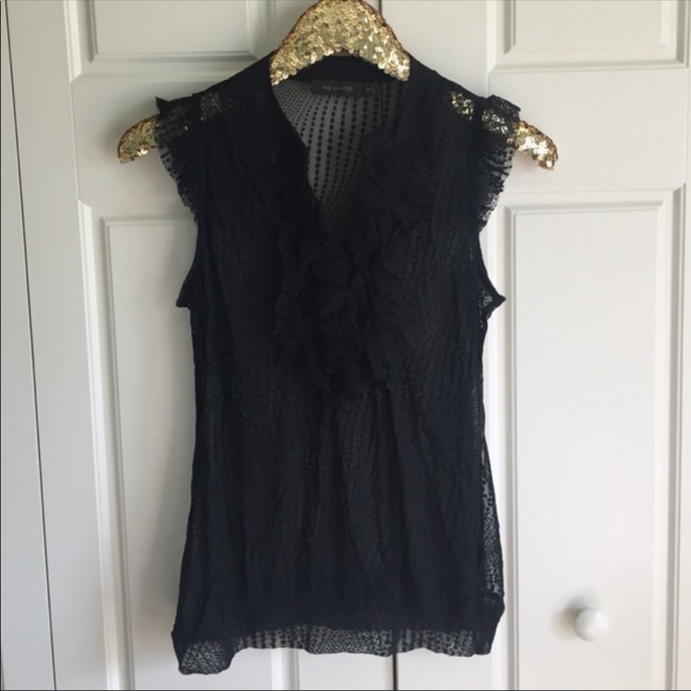 Sheer Swiss dot ruffle blouse